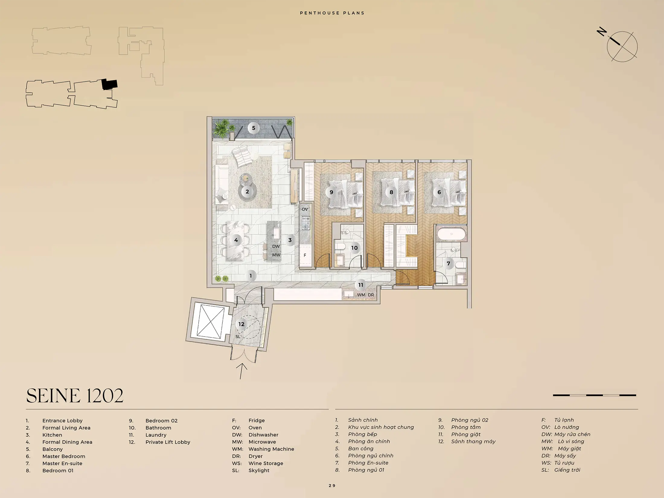 Layout can ho Penthouse SEINE 1202 Dien tich 15162m2 du an The River Thu Thiem