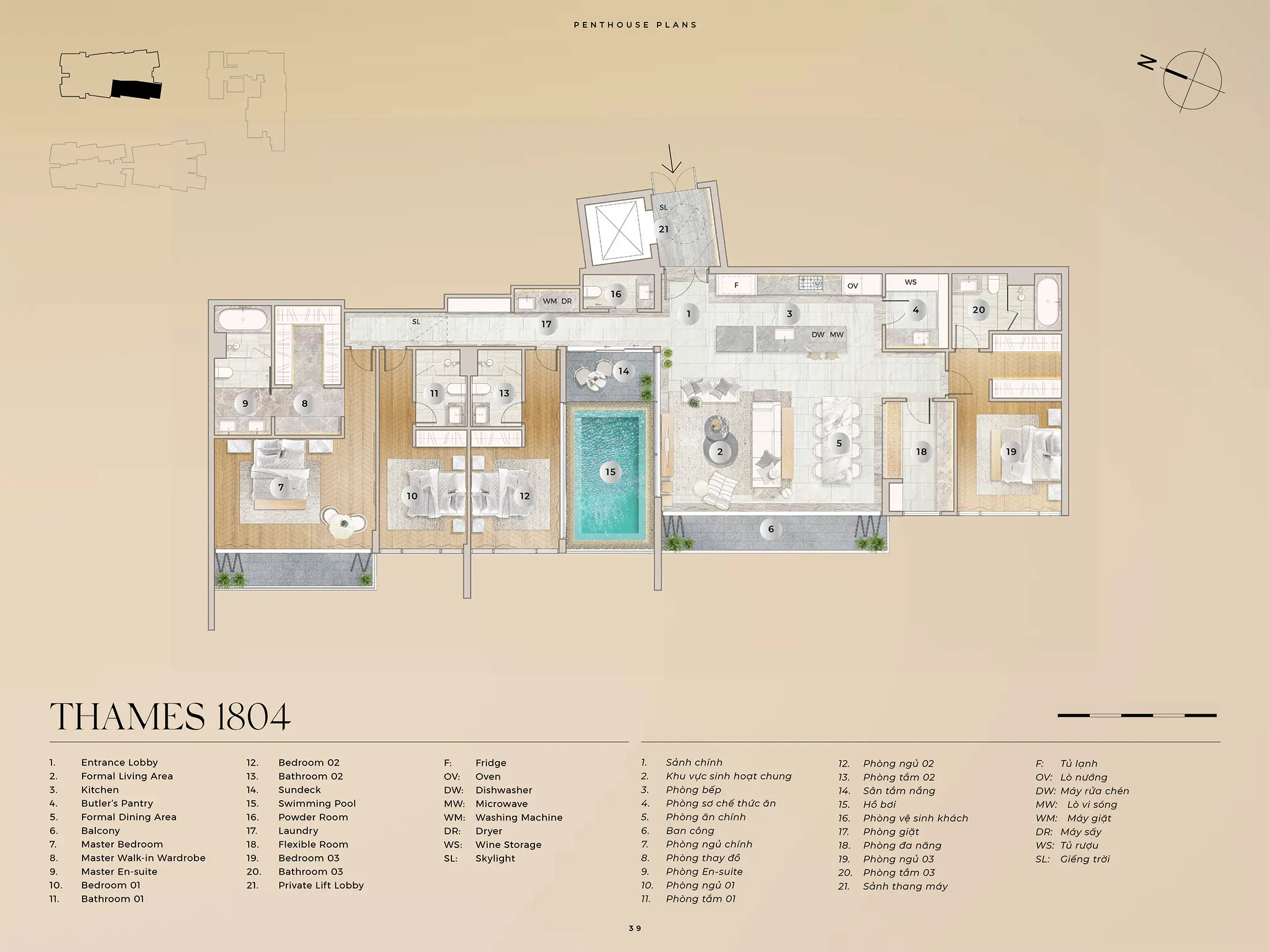 Layout can ho Penthouse THAMES 1804 Dien tich 29752m2 du an The River Thu Thiem