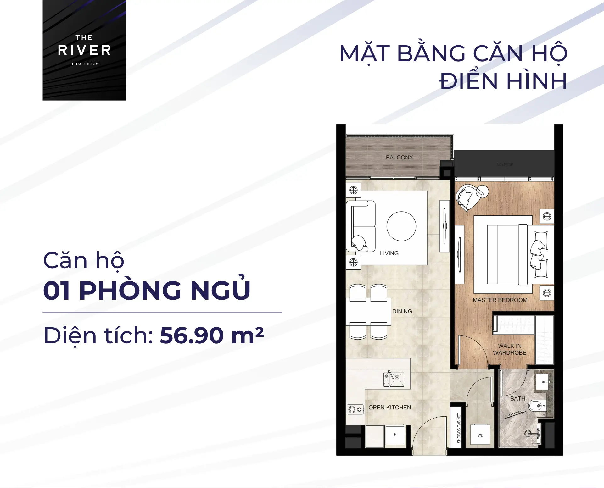 Layout dien hinh can ho 1 Phong Ngu tai du an can ho The River Thu Thiem