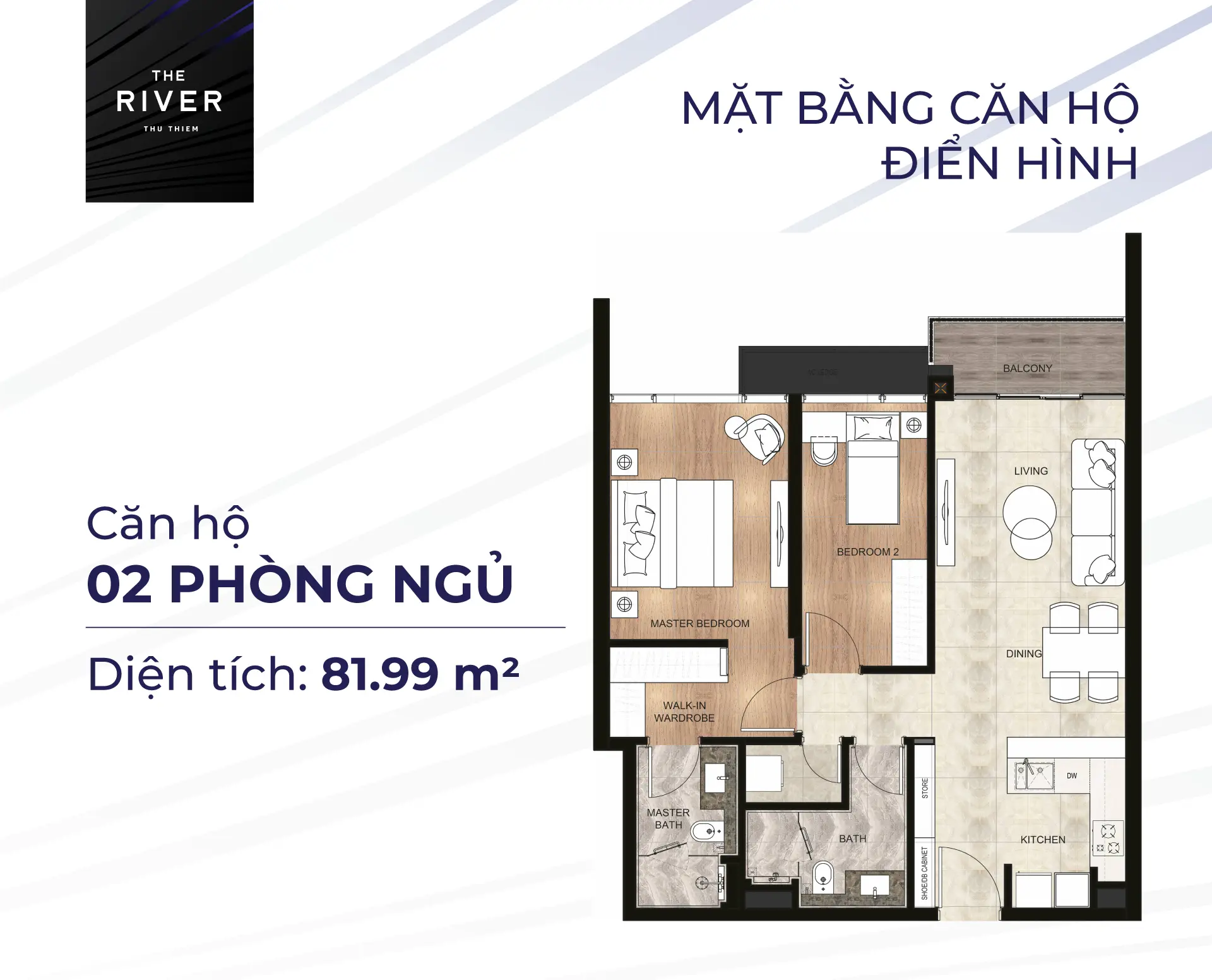 Layout dien hinh can ho 2 Phong Ngu tai du an can ho The River Thu Thiem