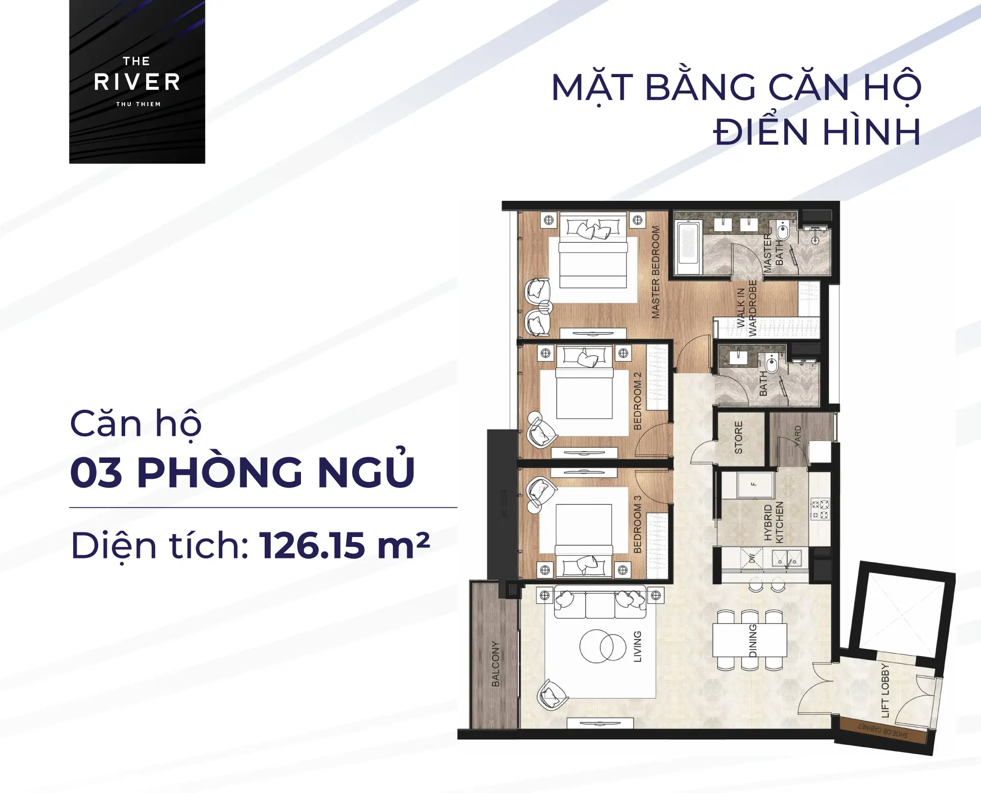 Layout dien hinh can ho 3 Phong Ngu tai du an can ho The River Thu Thiem